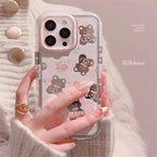 Protective Apple iPhone Back Cover - Pink Mirror Flower Floral Teddy Bear iPhone Case - Style 2
