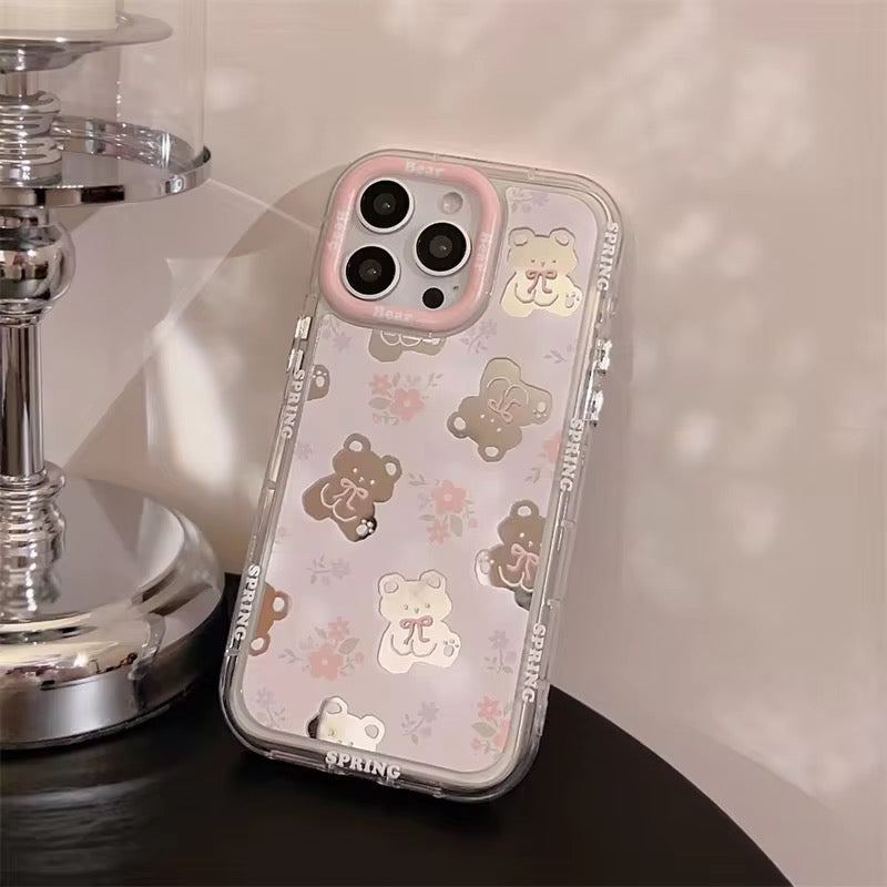 Pink Mirror Flower Floral Teddy Bear iPhone Case