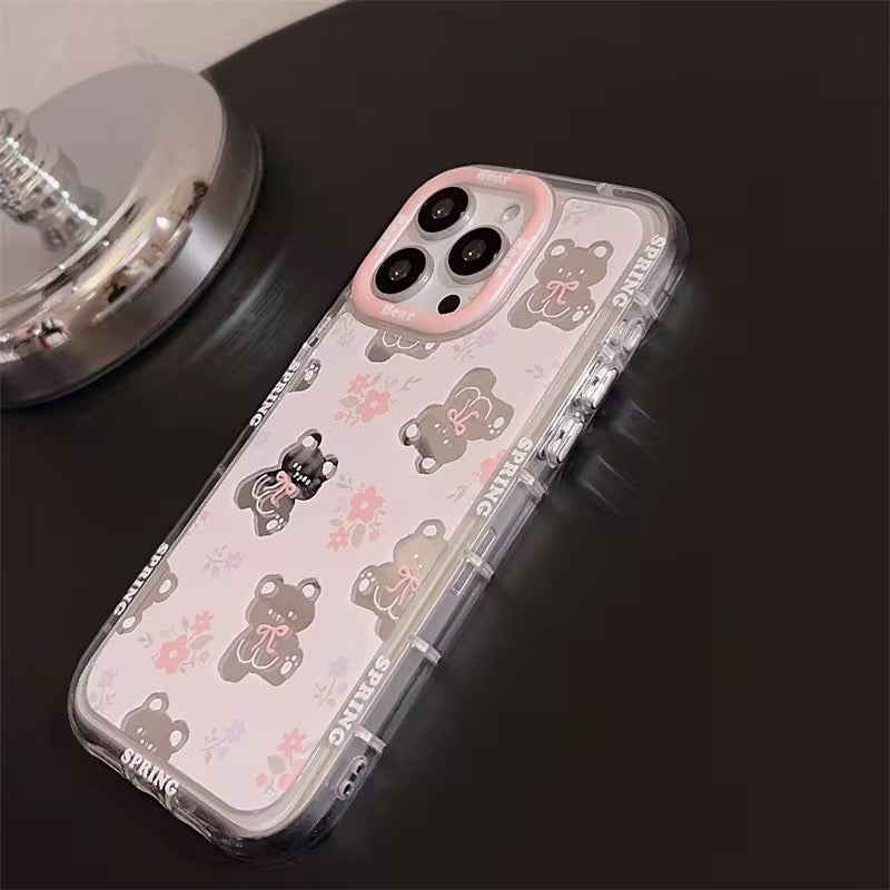 Pink Mirror Flower Floral Teddy Bear iPhone Case