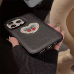 Protective Apple iPhone Back Cover - Embroidery Love Cherry Protective Black Textured iPhone Case - Style 5