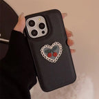 Protective Apple iPhone Back Cover - Embroidery Love Cherry Protective Black Textured iPhone Case - Style 4