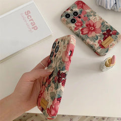 Retro Floral Flower Corduroy Fabric iPhone Case