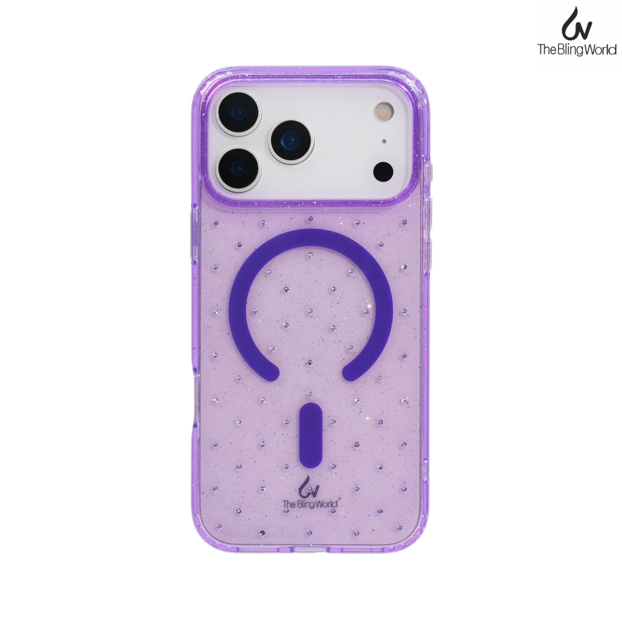 Protective Apple iPhone Back Cover - Bling World Transparent Swarovski Glitter Case for iPhone 17 Pro (Purple)