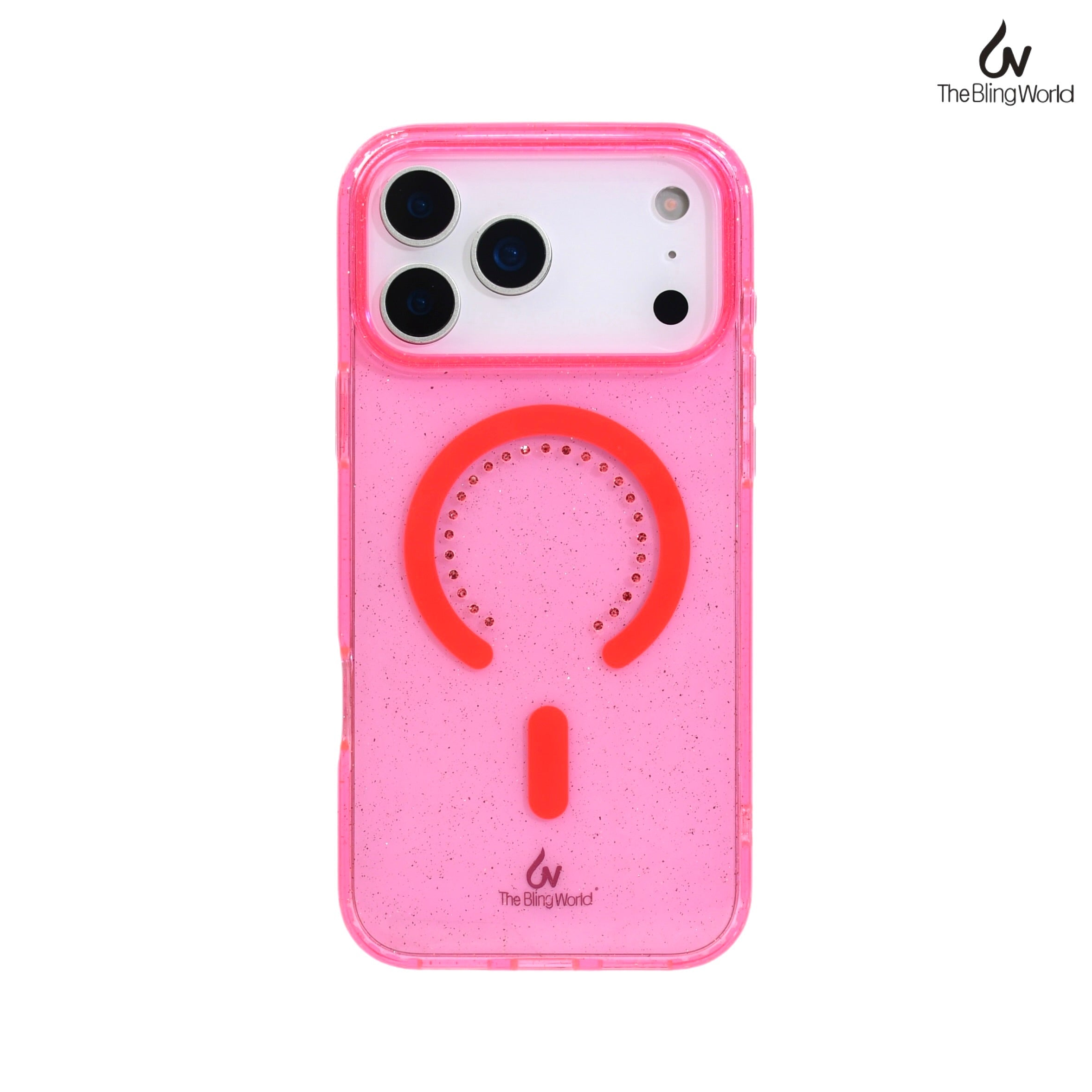 Protective Apple iPhone Back Cover - Bling World Transparent Swarovski Glitter Case for iPhone 17 Pro (Pink)