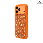 Protective Apple iPhone Back Cover - Floral Swarovski Bling World Glitter Case for iPhone 17 Pro (Orange) - Style 4