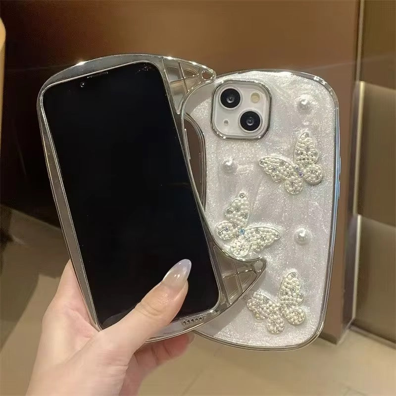 Protective Apple iPhone Back Cover - 3D Glitter Butterfly Wallet Bag Style iPhone Pre-Order White Silicone Case - Style 4