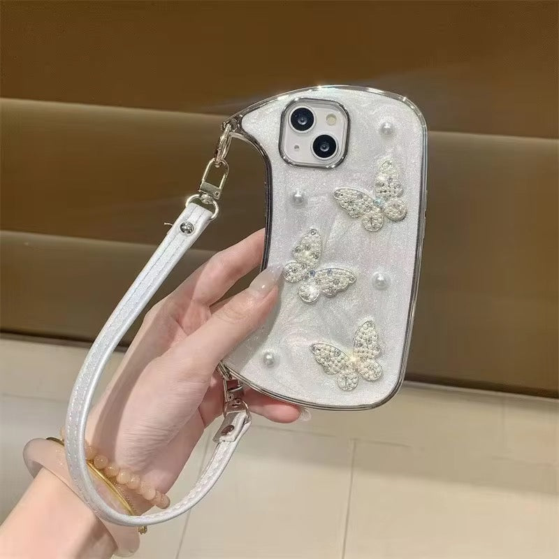 Protective Apple iPhone Back Cover - 3D Glitter Butterfly Wallet Bag Style iPhone Pre-Order White Silicone Case - Style 2