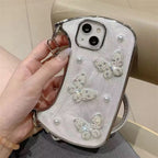 Protective Apple iPhone Back Cover - 3D Glitter Butterfly Wallet Bag Style iPhone Pre-Order White Silicone Case - Style 3