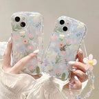 Protective Apple iPhone Back Cover - Cute Floral Flower Big Lanyard Bracelet Transparent iPhone Soft Case