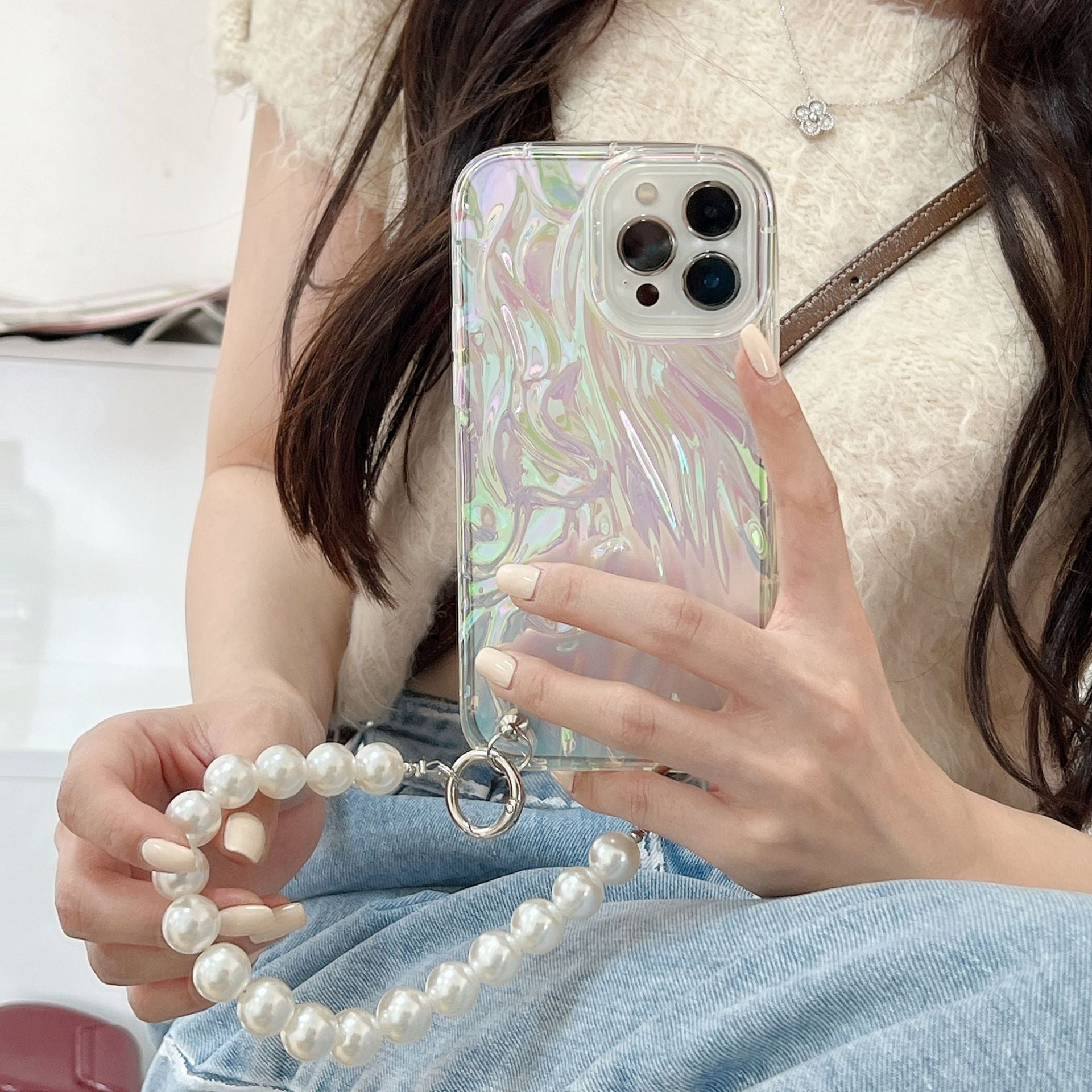 Protective Apple iPhone Back Cover - Luxury Laser Gradient Bracelet Lanyard iPhone Soft Case - Style 6