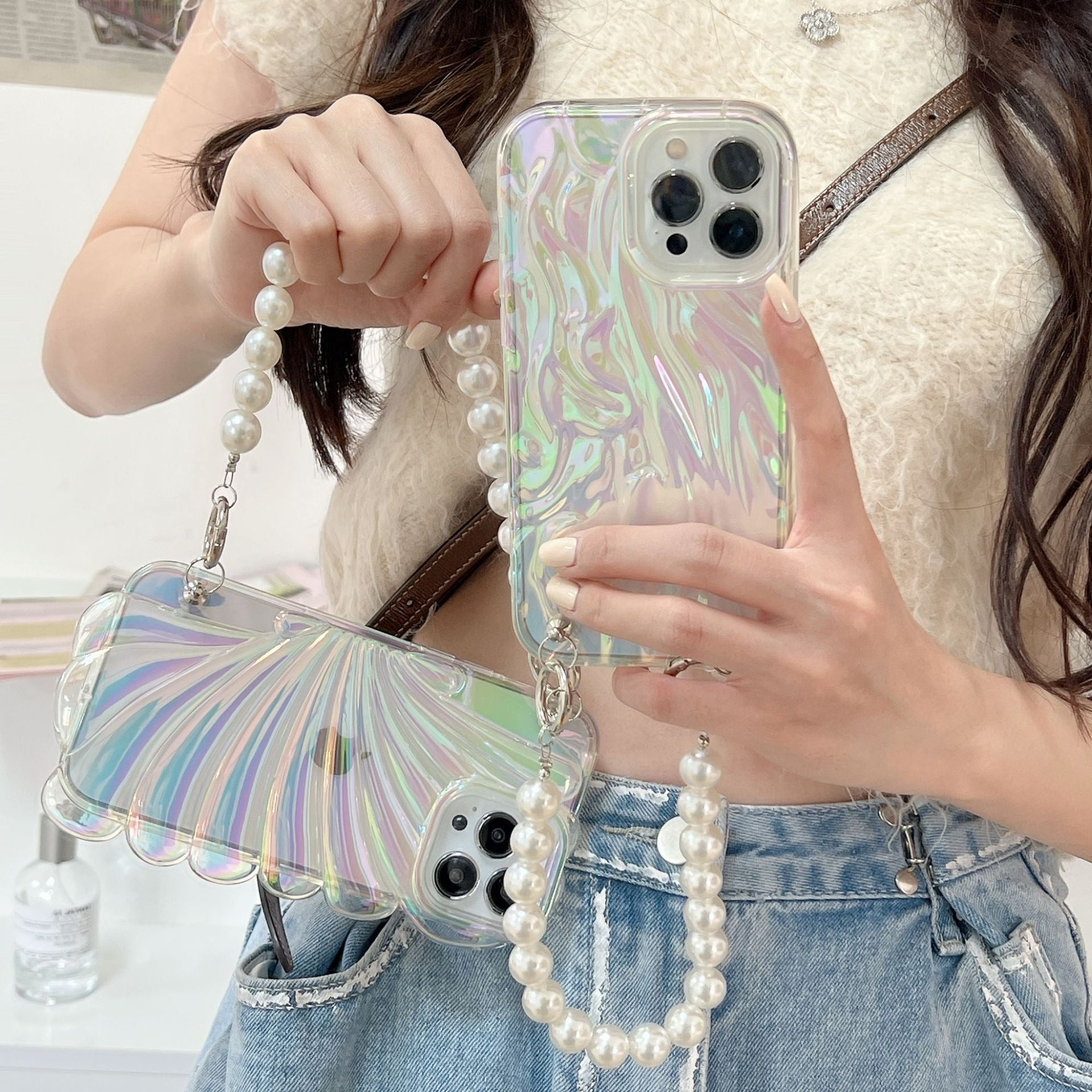 Protective Apple iPhone Back Cover - Luxury Laser Gradient Bracelet Lanyard iPhone Soft Case - Style 5