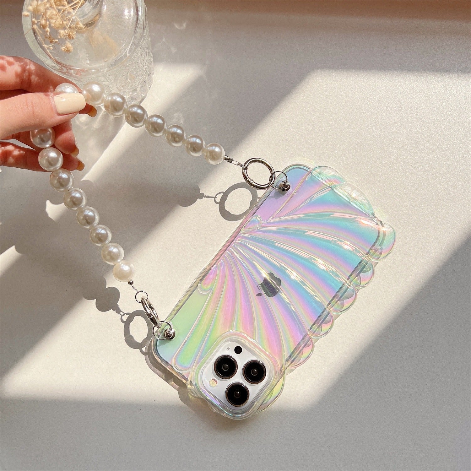 Protective Apple iPhone Back Cover - Luxury Laser Gradient Bracelet Lanyard iPhone Soft Case - Style 4