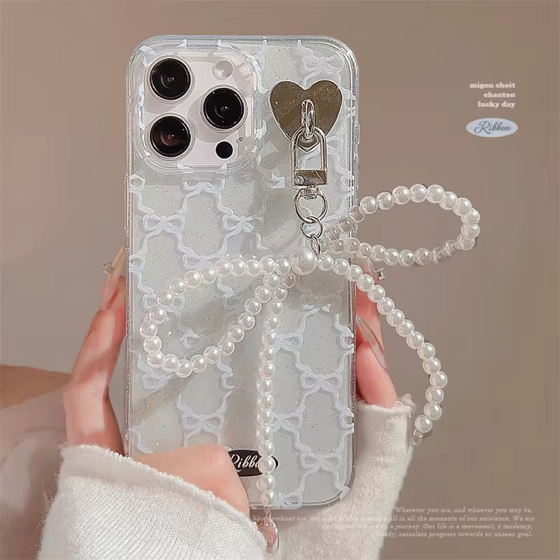 Protective Apple iPhone Back Cover - 3D Pearl Knot Sparkle Blue Bow Transparent iPhone Soft Case - Style 3