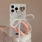 Protective Apple iPhone Back Cover - 3D Pearl Knot Sparkle Blue Bow Transparent iPhone Soft Case