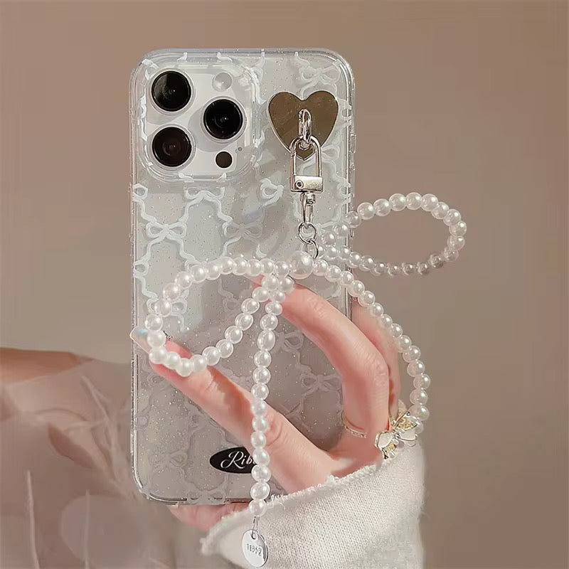 Protective Apple iPhone Back Cover - 3D Pearl Knot Sparkle Blue Bow Transparent iPhone Soft Case