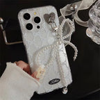 Protective Apple iPhone Back Cover - 3D Pearl Knot Sparkle Blue Bow Transparent iPhone Soft Case - Style 2