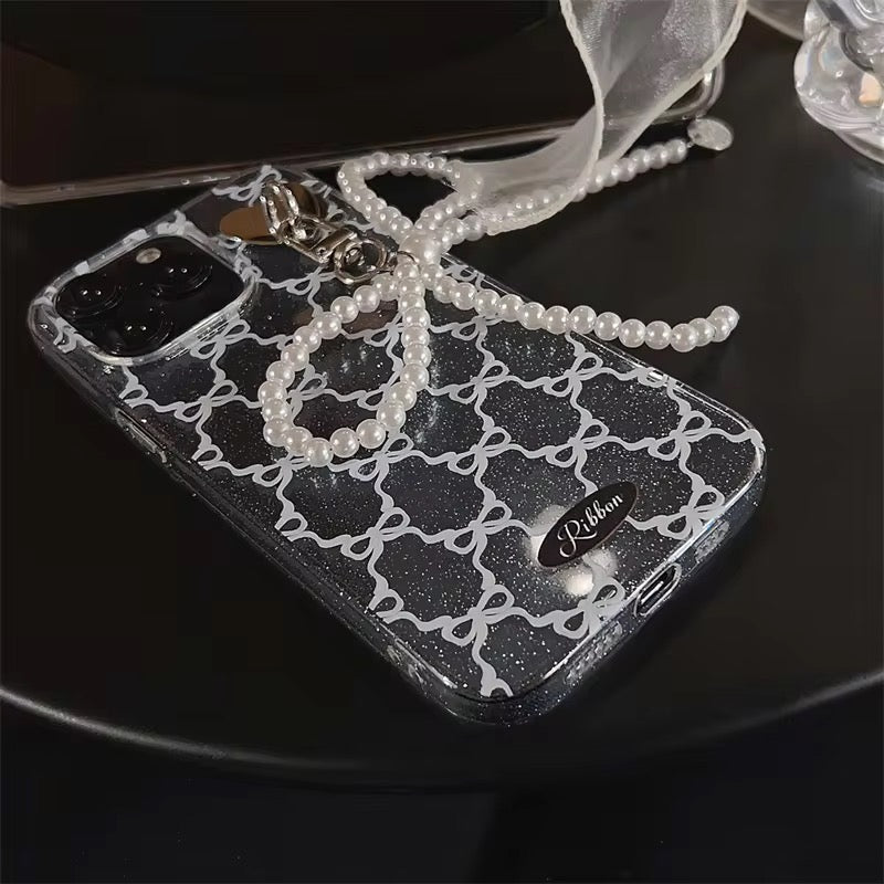 Protective Apple iPhone Back Cover - 3D Pearl Knot Sparkle Blue Bow Transparent iPhone Soft Case - Style 5