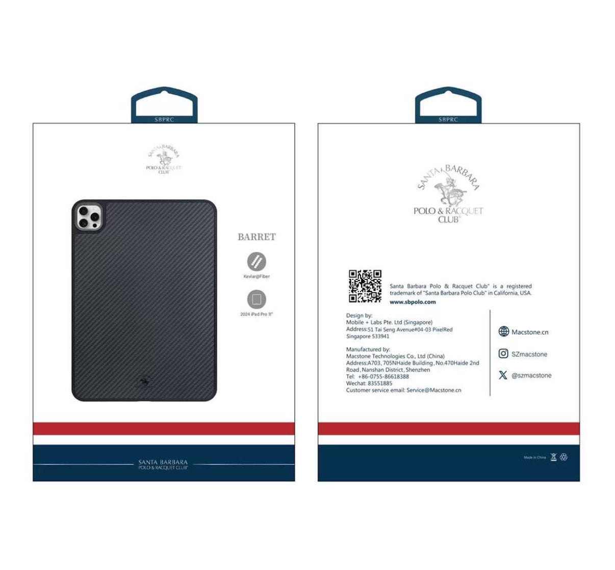 Santa Barbara Polo Raquet Club BARRET Series Carbon Fibre iPad Case for iPad Pro 11 (M4) 2024