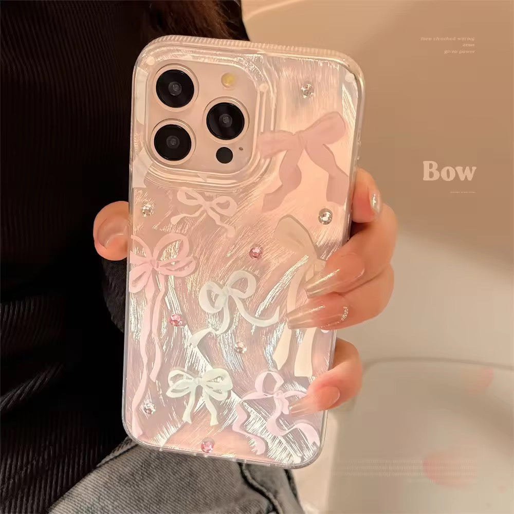 Protective Apple iPhone Back Cover - Cute Bow Diamond Studded iPhone Pre-Order Case - Style 3