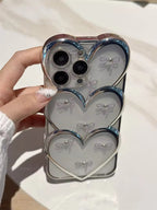 Protective Apple iPhone Back Cover - 3D Hearts Cute Bow Transparent Studded iPhone Soft Case - Style 2