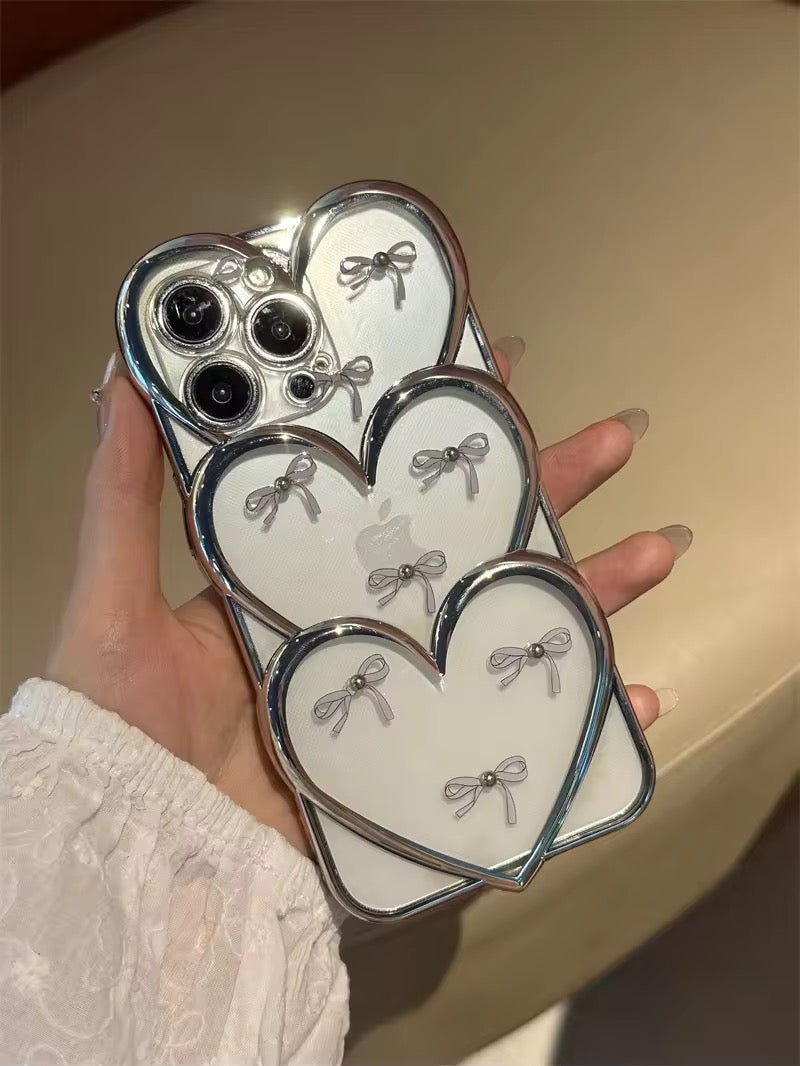 Protective Apple iPhone Back Cover - 3D Hearts Cute Bow Transparent Studded iPhone Soft Case