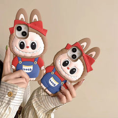 3D Labubu Luck Girl Bow Phone Holder Trending Shockproof Rubber Silicone iPhone Case
