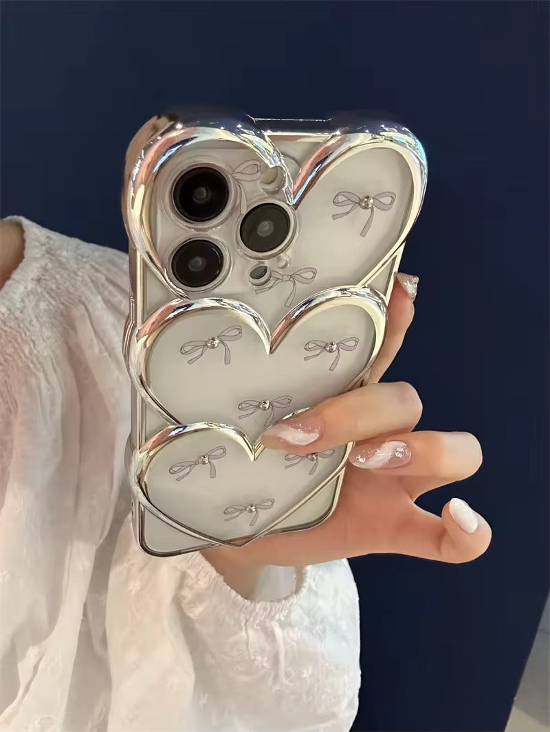 Protective Apple iPhone Back Cover - 3D Hearts Cute Bow Transparent Studded iPhone Soft Case - Style 4