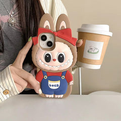 3D Labubu Luck Girl Bow Phone Holder Trending Shockproof Rubber Silicone iPhone Case