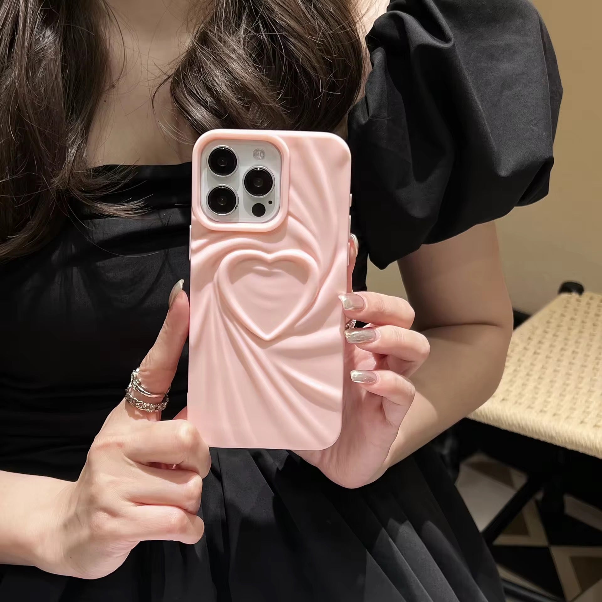 Protective Apple iPhone Back Cover - Heart Textured Candy Colors iPhone Silicone Case - Style 2