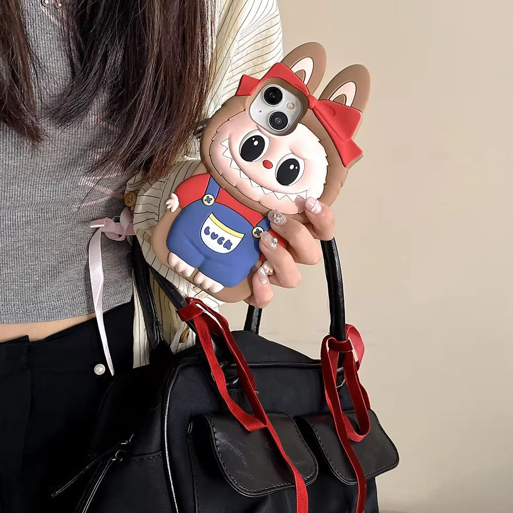 Protective Apple iPhone Back Cover - 3D Labubu Luck Girl Bow Phone Holder Trending Shockproof Rubber Silicone iPhone Case - Style 2