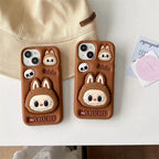 Protective Apple iPhone Back Cover - 3D Labubu Monster Brown Phone Holder Trending Shockproof Rubber Silicone iPhone Case