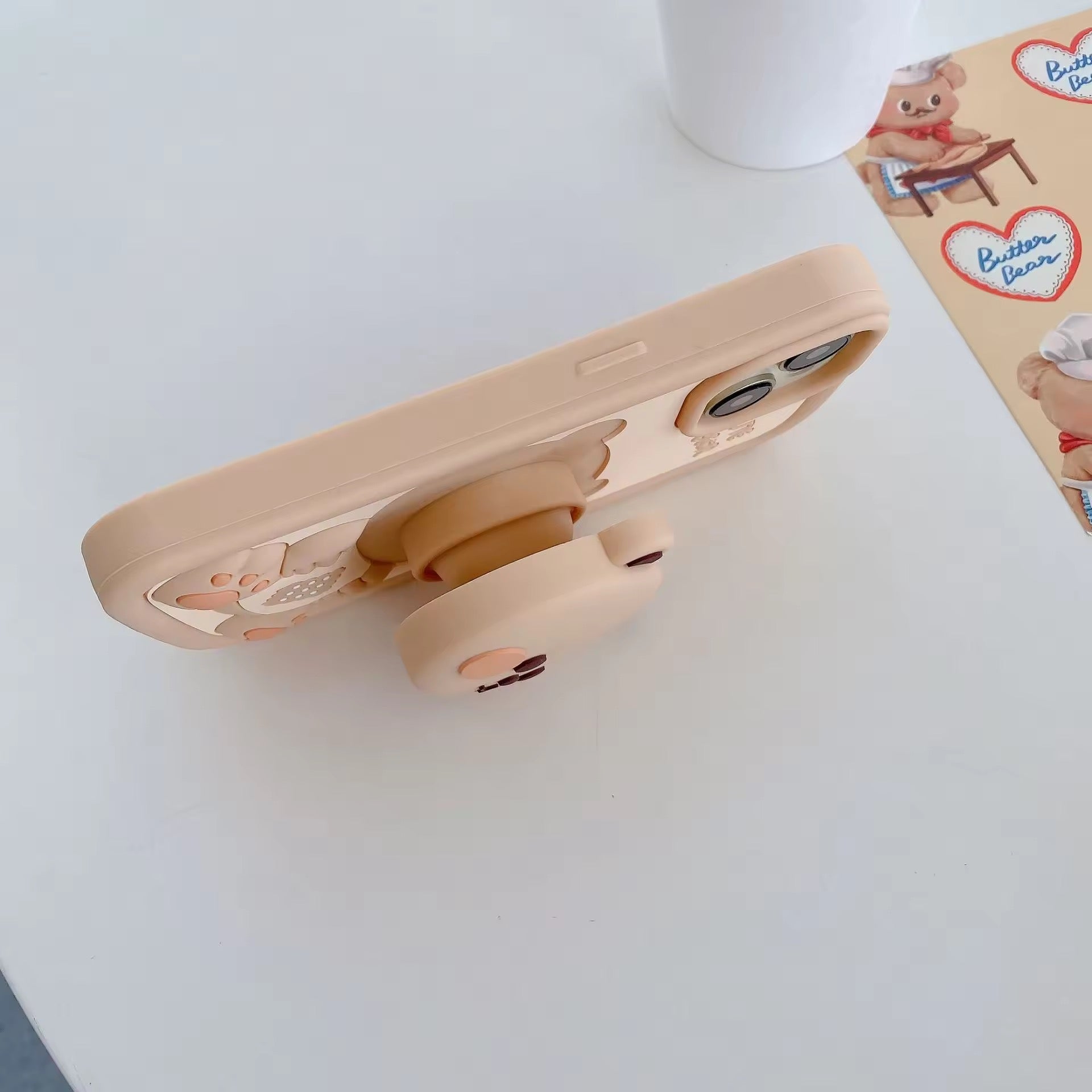 Protective Apple iPhone Back Cover - 3D Cute Teddy Bear Stand Holder iPhone Soft Silicone Rubber Case - Style 2