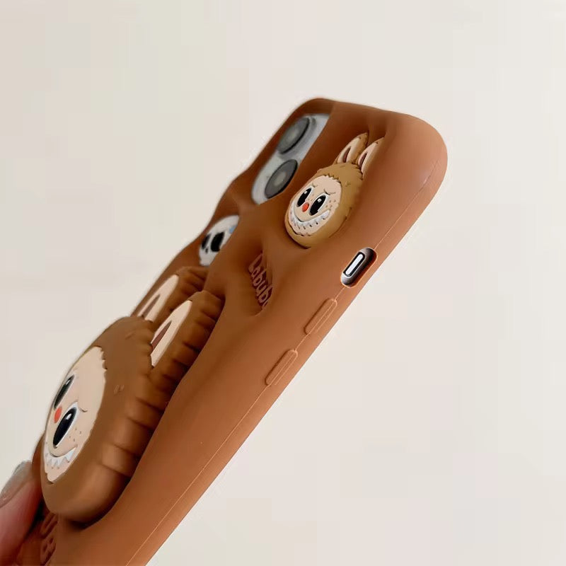 Protective Apple iPhone Back Cover - 3D Labubu Monster Brown Phone Holder Trending Shockproof Rubber Silicone iPhone Case - Style 6