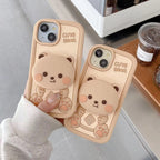 Protective Apple iPhone Back Cover - 3D Cute Teddy Bear Stand Holder iPhone Soft Silicone Rubber Case