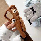 Protective Apple iPhone Back Cover - 3D Labubu Monster Brown Phone Holder Trending Shockproof Rubber Silicone iPhone Case - Style 4