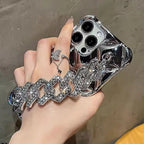 Protective Apple iPhone Back Cover - Silver Diamond Textured Glitter Bling Studded Strap Bracelet iPhone Soft Case - Style 4