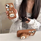 Protective Apple iPhone Back Cover - 3D Labubu Monster Brown Phone Holder Trending Shockproof Rubber Silicone iPhone Case - Style 3
