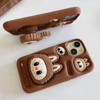 Protective Apple iPhone Back Cover - 3D Labubu Monster Brown Phone Holder Trending Shockproof Rubber Silicone iPhone Case - Style 2