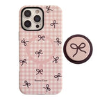 Protective Apple iPhone Back Cover - Cute Pink Blue Bow Glossy Magsafe Plaid Magnetic Phone Holder iPhone Pre-Order Case - Style 6