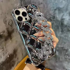 Protective Apple iPhone Back Cover - Silver Diamond Textured Glitter Bling Studded Strap Bracelet iPhone Soft Case
