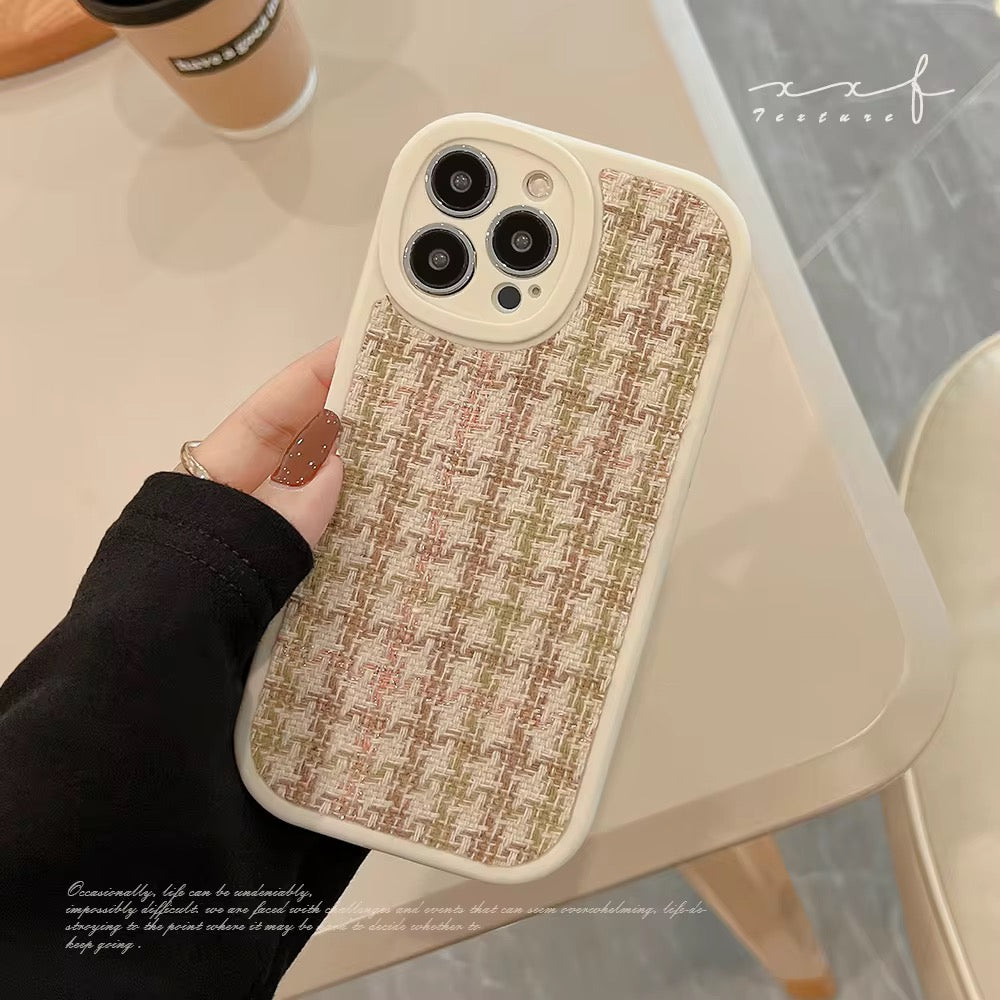 Protective Apple iPhone Back Cover - White Brown Knitted iPhone Fabric Silicone Soft Case - Style 3