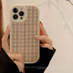 Protective Apple iPhone Back Cover - White Brown Knitted iPhone Fabric Silicone Soft Case - Style 2