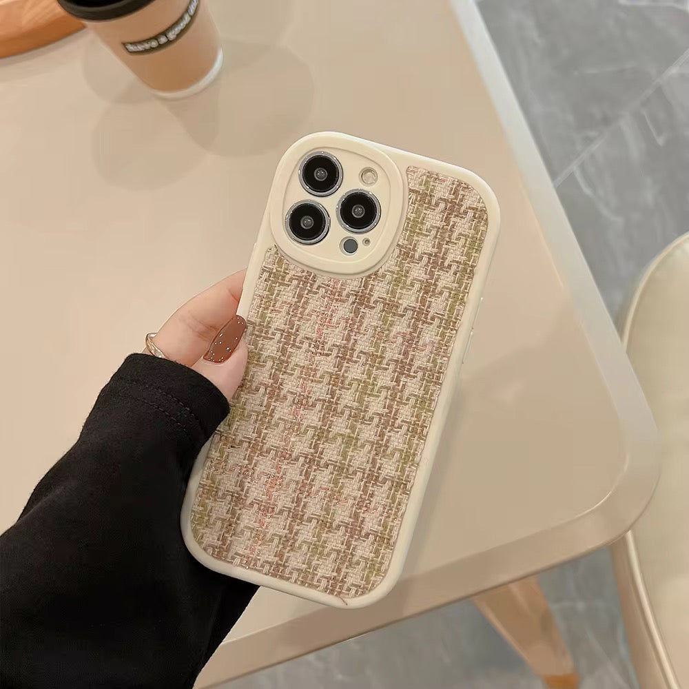 Protective Apple iPhone Back Cover - White Brown Knitted iPhone Fabric Silicone Soft Case - Style 4