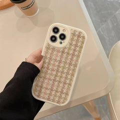 White Brown Knitted iPhone Fabric Silicone Soft Case