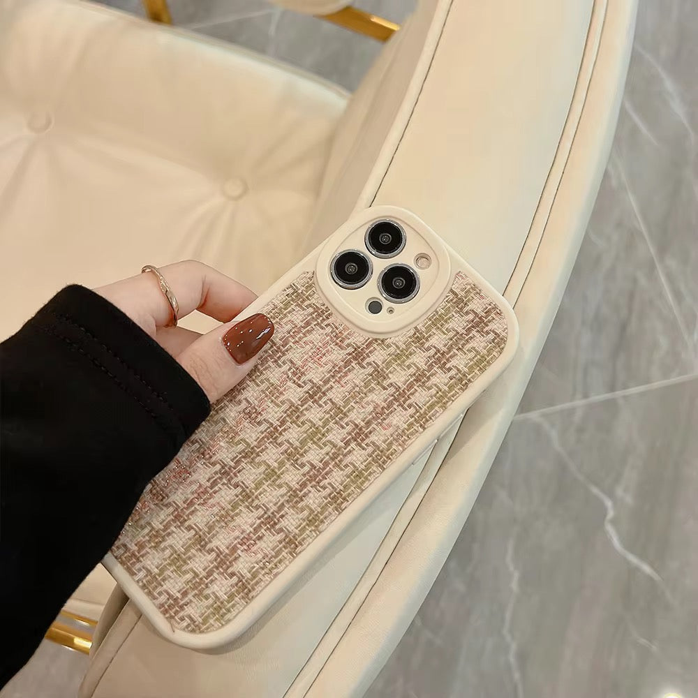 Protective Apple iPhone Back Cover - White Brown Knitted iPhone Fabric Silicone Soft Case - Style 5