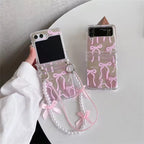 Samsung Z Flip Pink Silver Bow Lanyard Pre-Order Case Mobile Case by CoverMeUp