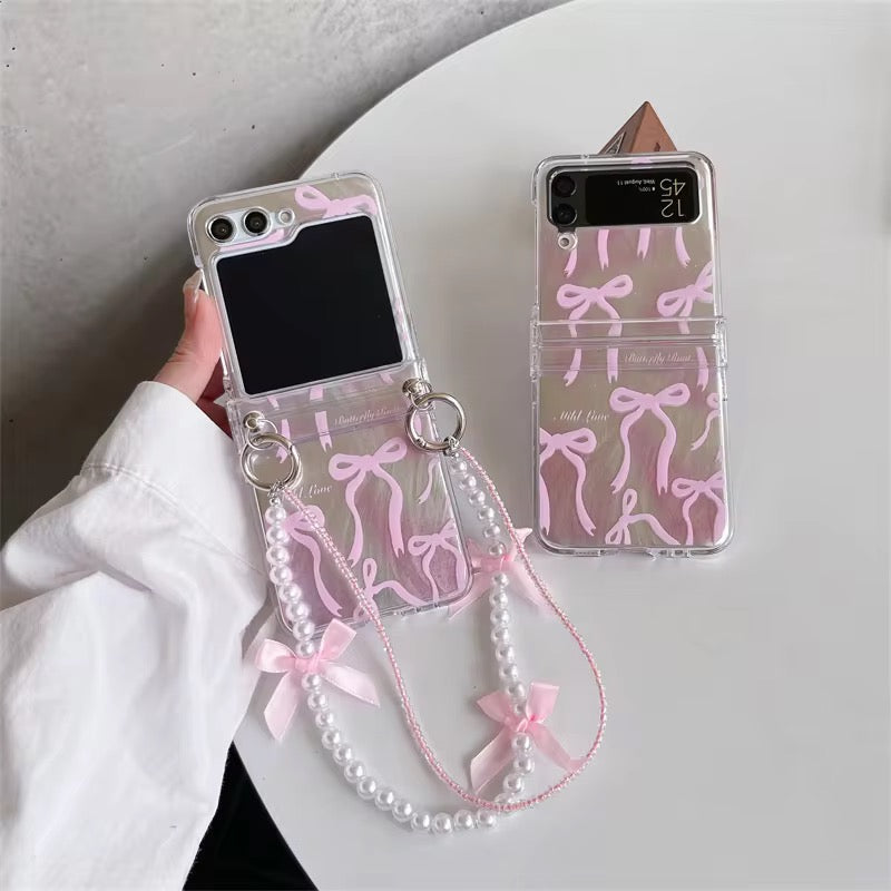 Samsung Z Flip Pink Silver Bow Lanyard Pre-Order Case Mobile Case by CoverMeUp