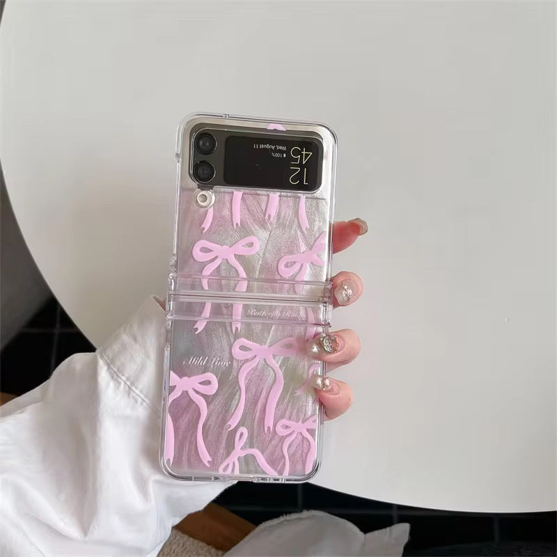 Samsung Z Flip Pink Silver Bow Lanyard Pre-Order Case Mobile Case by CoverMeUp - Style 4