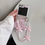 Samsung Z Flip Pink Silver Bow Lanyard Pre-Order Case Mobile Case by CoverMeUp - Style 2