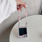 Samsung Z Flip Pink Silver Bow Lanyard Pre-Order Case Mobile Case by CoverMeUp - Style 3
